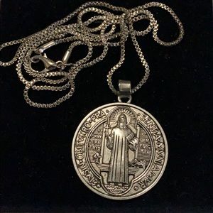 St Benedict Silver 24” chain  Necklace